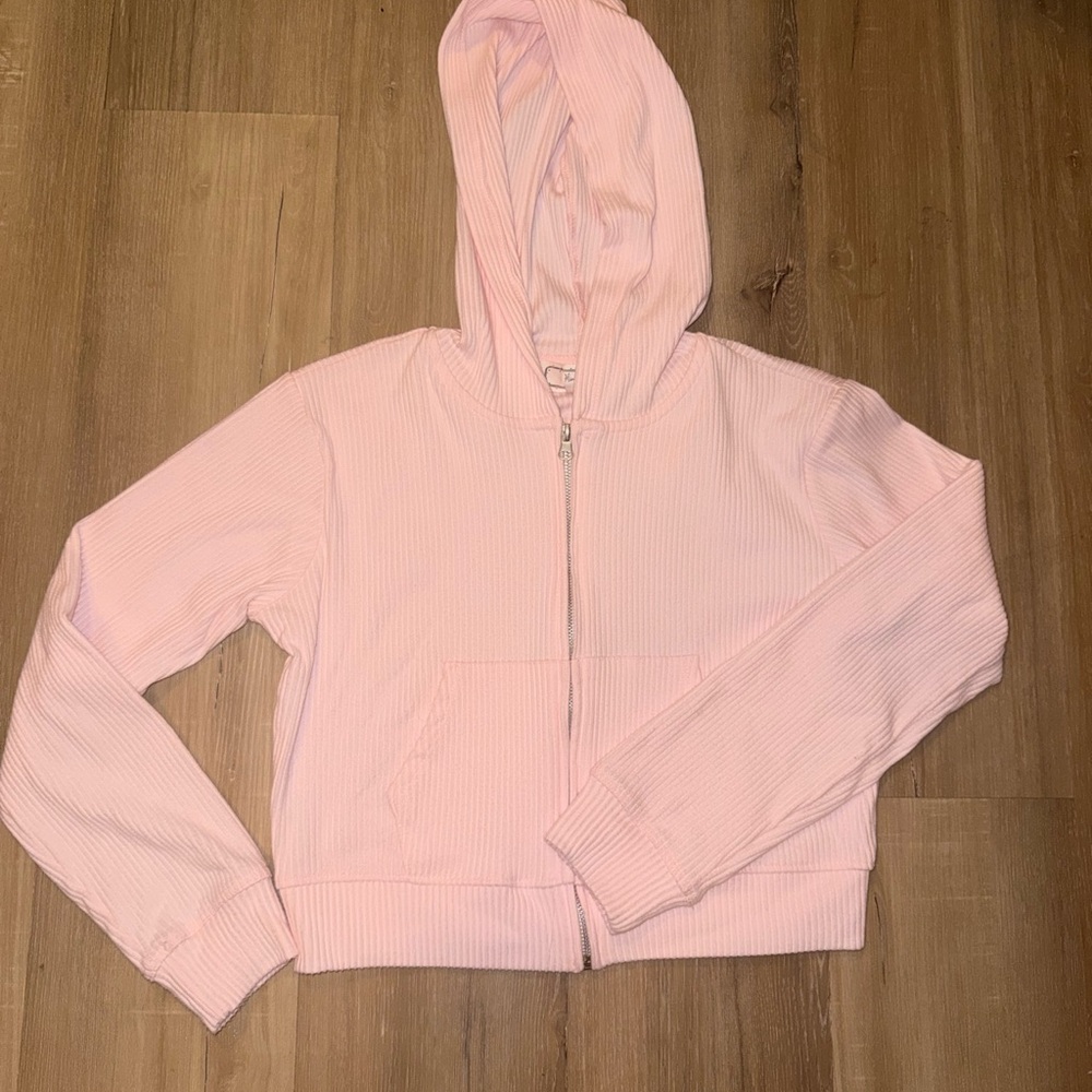 Hippie Rose Light Pink Ribbed Zip Hoodie